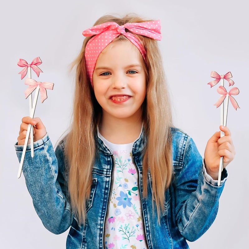 TICIAGA Pink Bow Wooden Picks - 14PCS Pink Bow Tie Double-Sided Wooden Decorative Pick for Home Cute Vase Filler Wooden Bow Tie Decorative Pick for Farmhouse Decor Bow Tie Theme Decorations for Home - Image 5